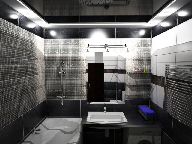 Фото натяжных потолков черного цвета для декорирования ванной